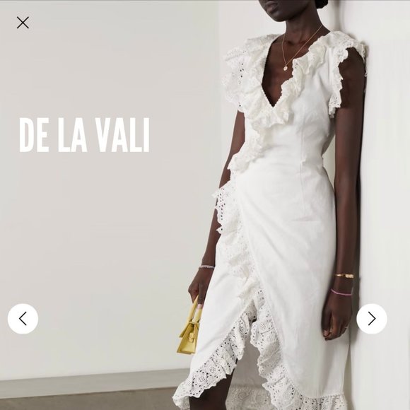De La Vali White Cadques Ruffled Broderie Anglaise Organic Cotton Wrap Dress - Picture 2 of 9